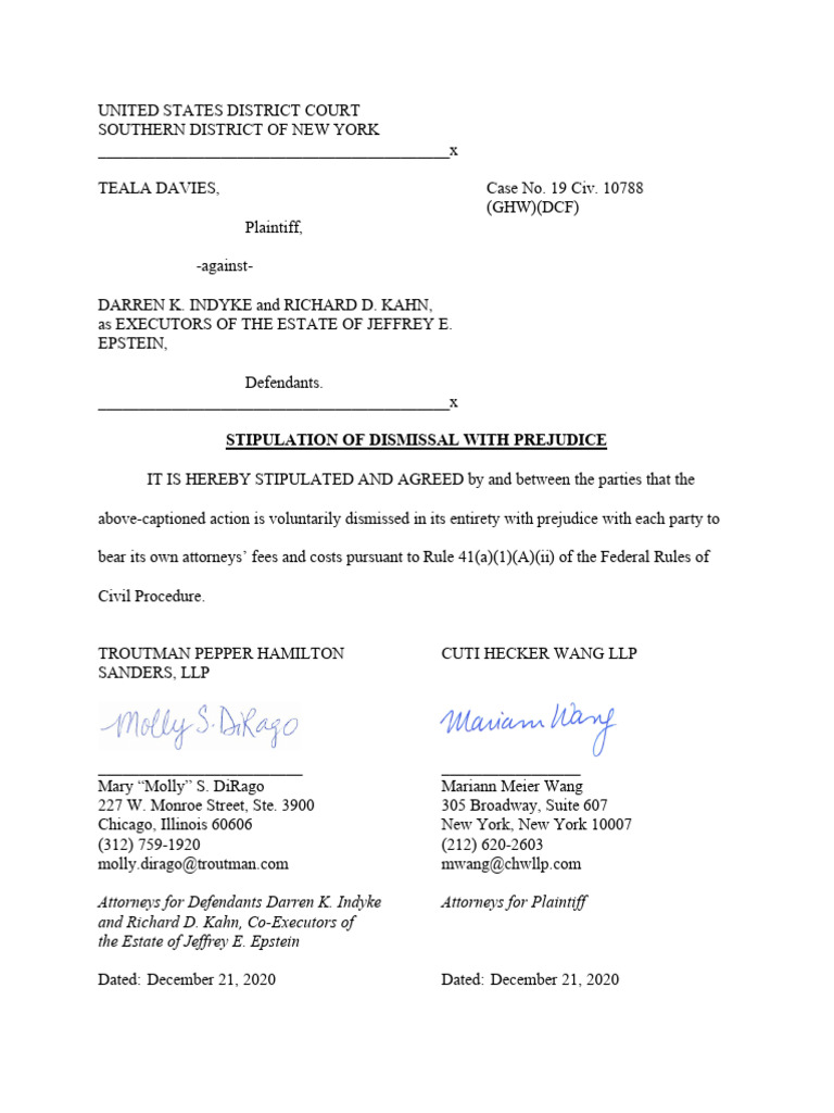 1f (Twtv1'1a : Stipulation of Dismissal With Prejudice | PDF
