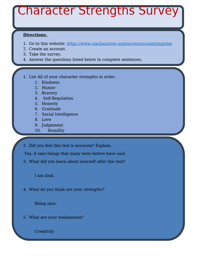 Blayne Simmons - 4-Character Strengths Survey (2) | PDF
