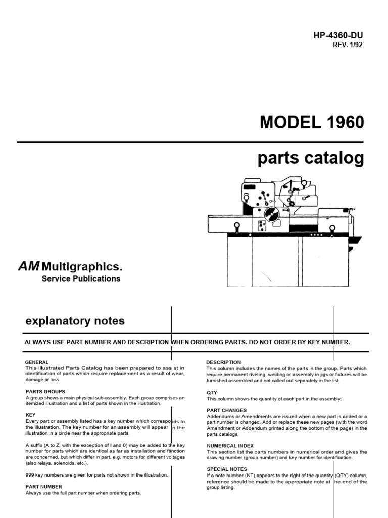 MODEL 1960 Parts Catalog: Multigraphics | PDF