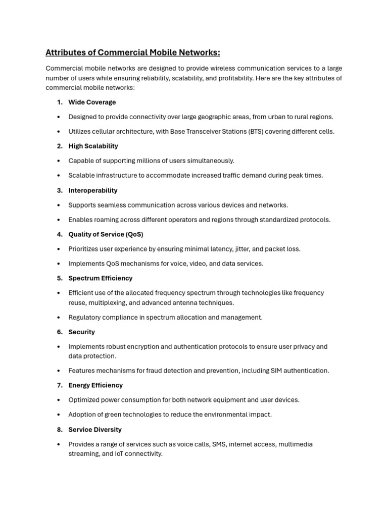 Attributes of Mobile Networks | PDF | Cellular Network | Computer Network