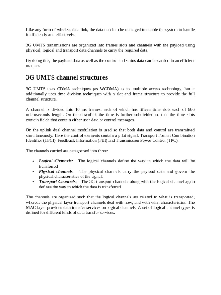 UMTS (3G) Channel Structure | PDF | Duplex (Telecommunications ...