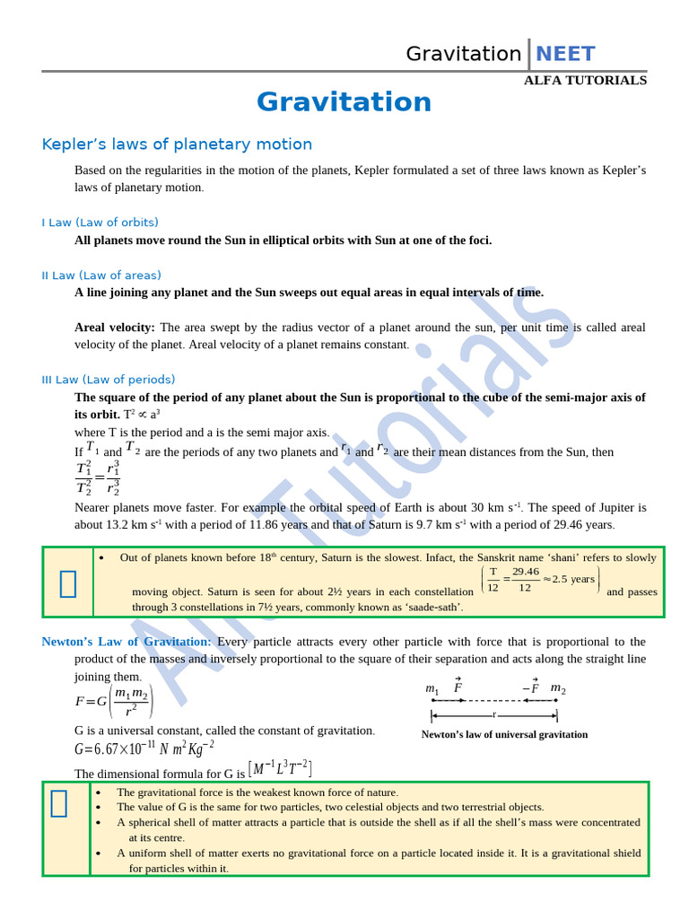 Gravitation Neet Theory | PDF | Orbit | Force