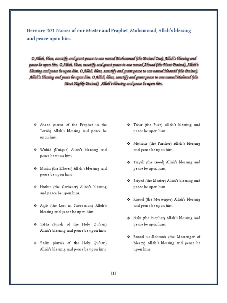 201 Names of Prophet Muhammad | PDF | Prophets And Messengers In Islam ...