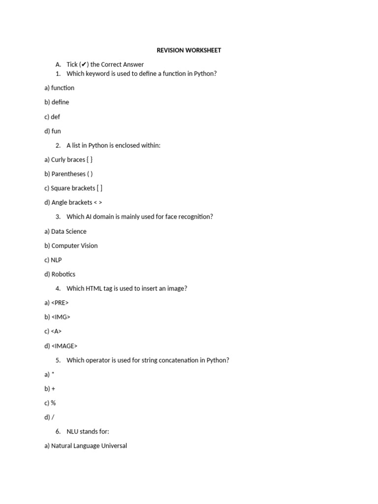 Revision Worksheet Class 8th | PDF | Bracket | Html Element