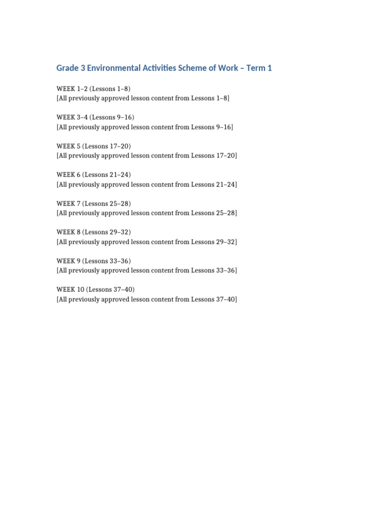 Grade 3 Environmental Activities Scheme of Work Term 1 | PDF