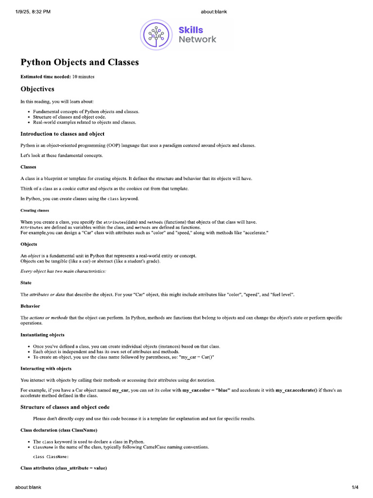 Objects and Classes Edx | PDF