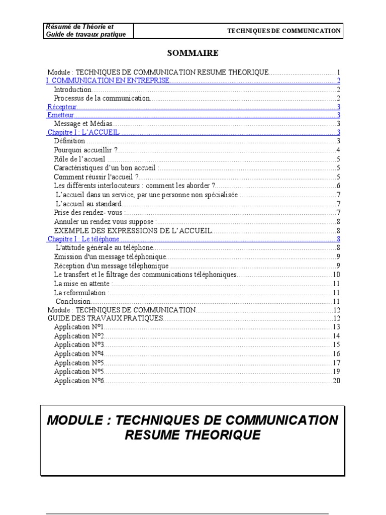 Techniques de Communication en Entreprise | PDF | la communication ...