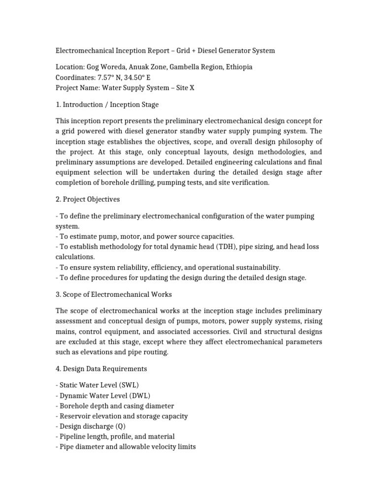 Grid DG Electromechanical Inception Report Last | PDF | Pump ...