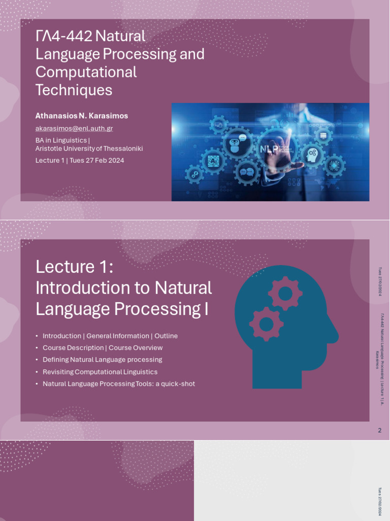 ΓΛ4-442 Lecture 1 Introduction to Natural Language Processing I | PDF ...