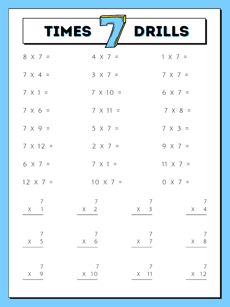 7 Times Table Worksheet | PDF