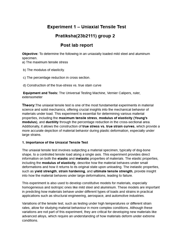 Exp 1 Lab Report Pratiksha | PDF | Deformation (Engineering) | Strength ...