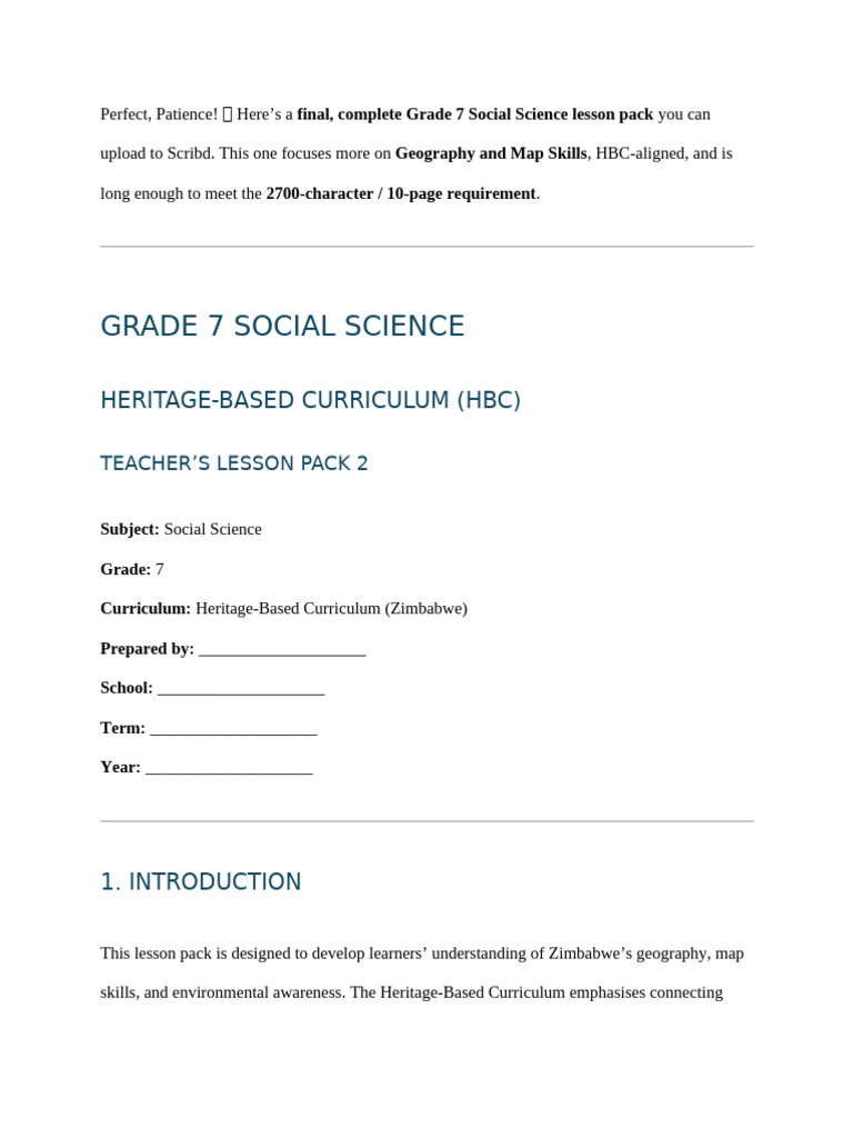 Document (15) Social Science Lesson Plan Grade 7 | PDF | Curriculum ...