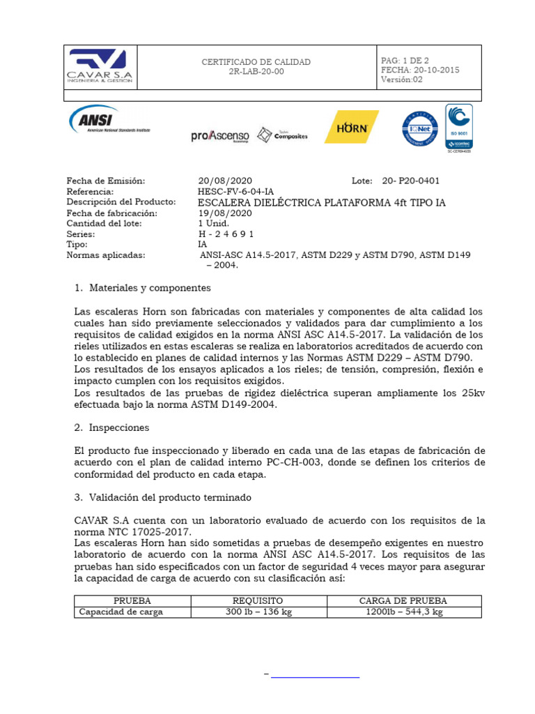 Hesc-Fv-4 - Escalera Dieléctrica Plataforma Ia | PDF