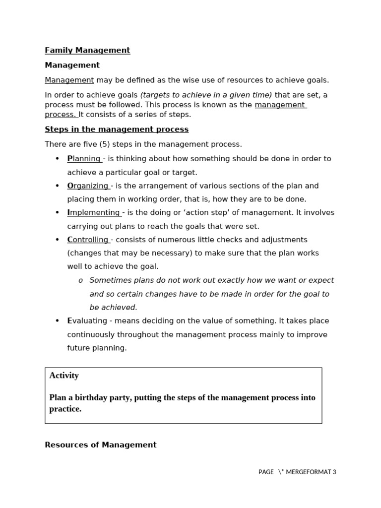 Family Management Notes Updating | PDF | Goal | Cakes