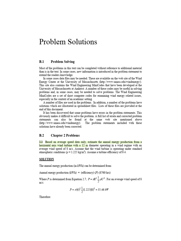 Problem Solutions B 1 Problem Solving | PDF | Turbine | Wind Turbine