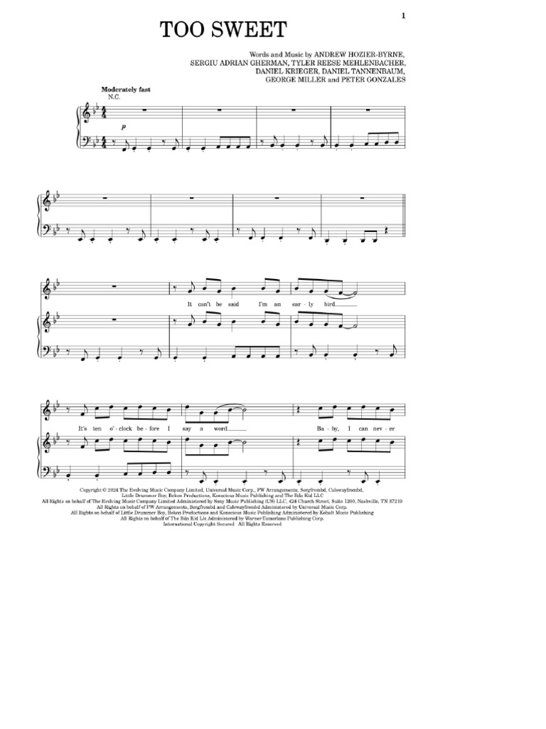 Too Sweet Sheet Music (1) | PDF