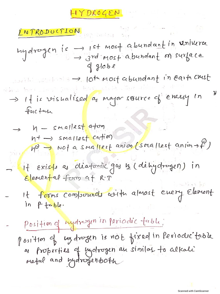 Hydrogen RC Sir Notes | PDF