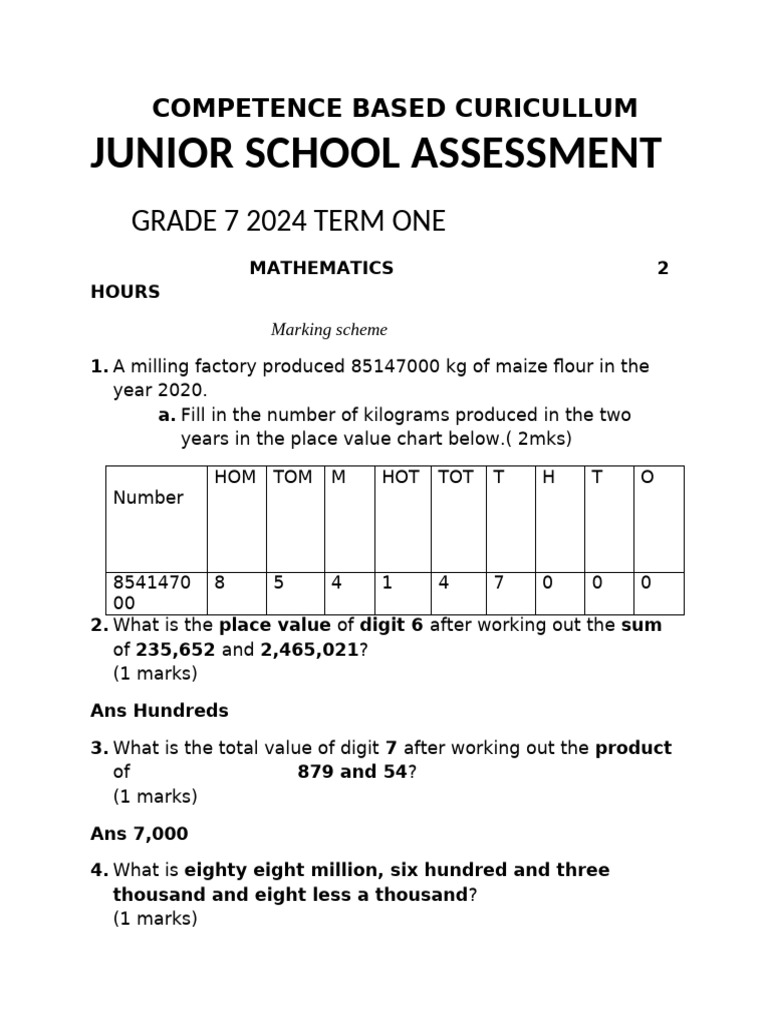 Grade 7 Mathematics MST 2024 Teacher - Co - .Ke - 6 | PDF