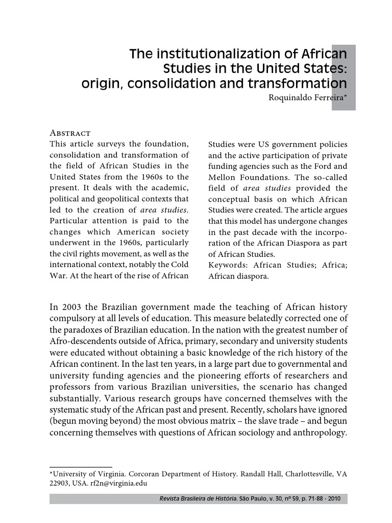 The Institutionalization of African Studies in the United States：Origin ...