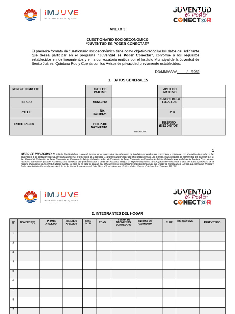 Cuest Socioeconomico Juventud Es Poder Conectar | PDF | Privacidad de ...