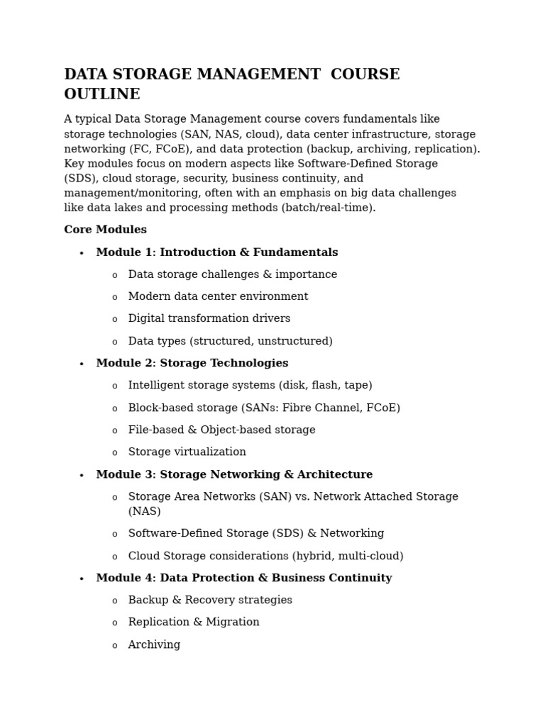 Data Storage Management Course Outline | PDF | Computer Data Storage ...