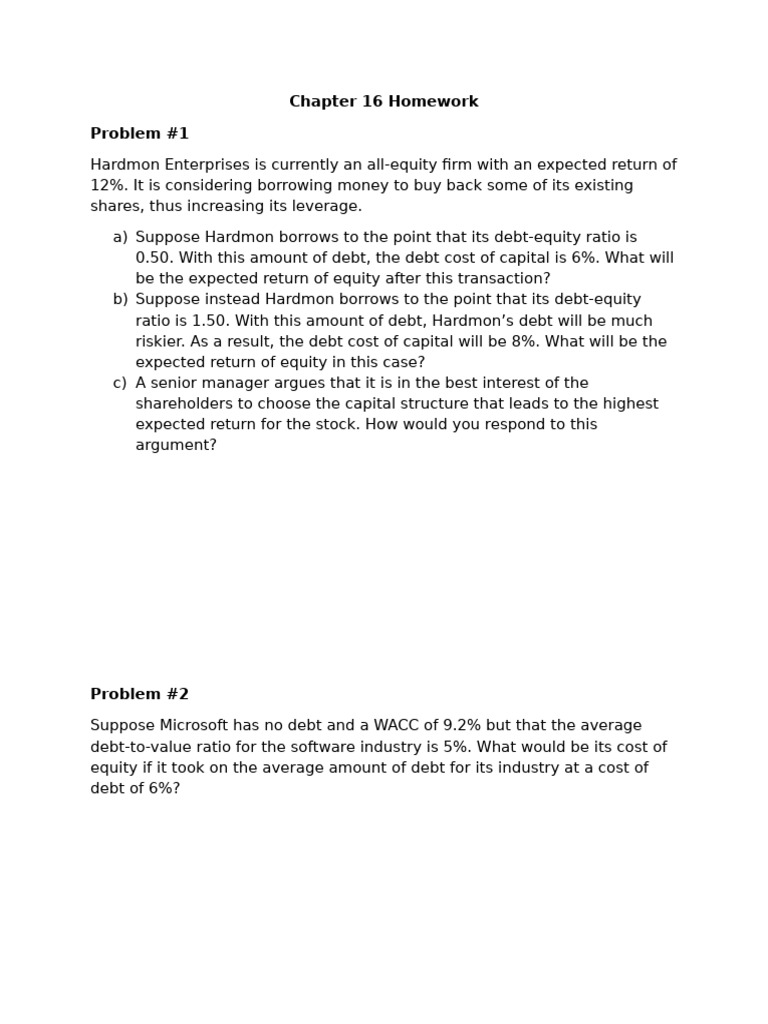 FINA 4221 Chapter 16 Homework | PDF | Interest | Cost Of Capital