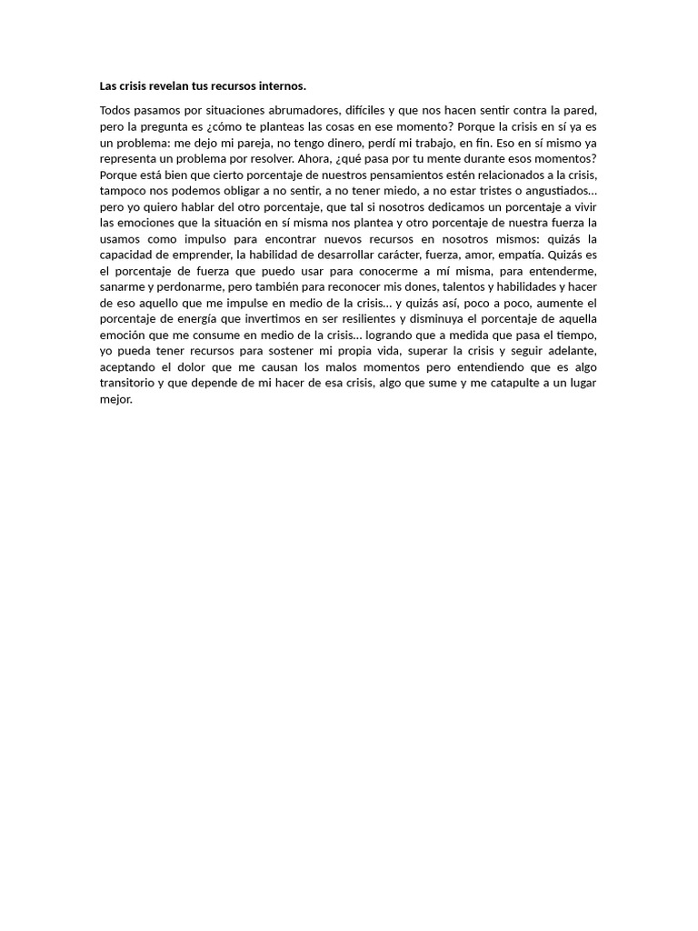 Las Crisis Revelan Tus Recursos Internos | PDF