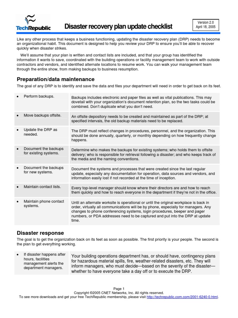 drp-update-checklist-pdf-disaster-recovery-backup