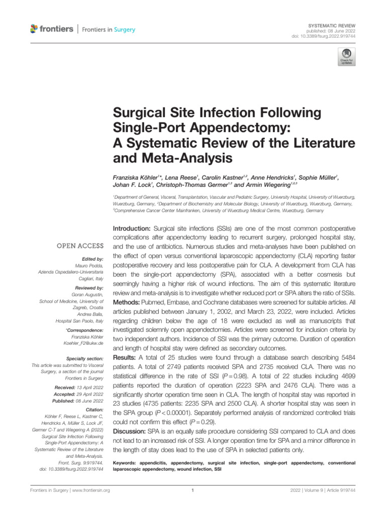 Surgical Site Infection Following Single-Port Appe | PDF | Surgery ...