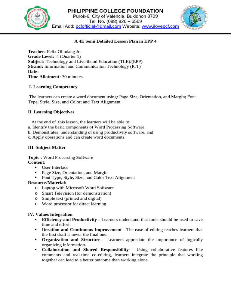 A 4E Semi Detailed Lesson Plan of EPP With Enterpreneurship | PDF ...