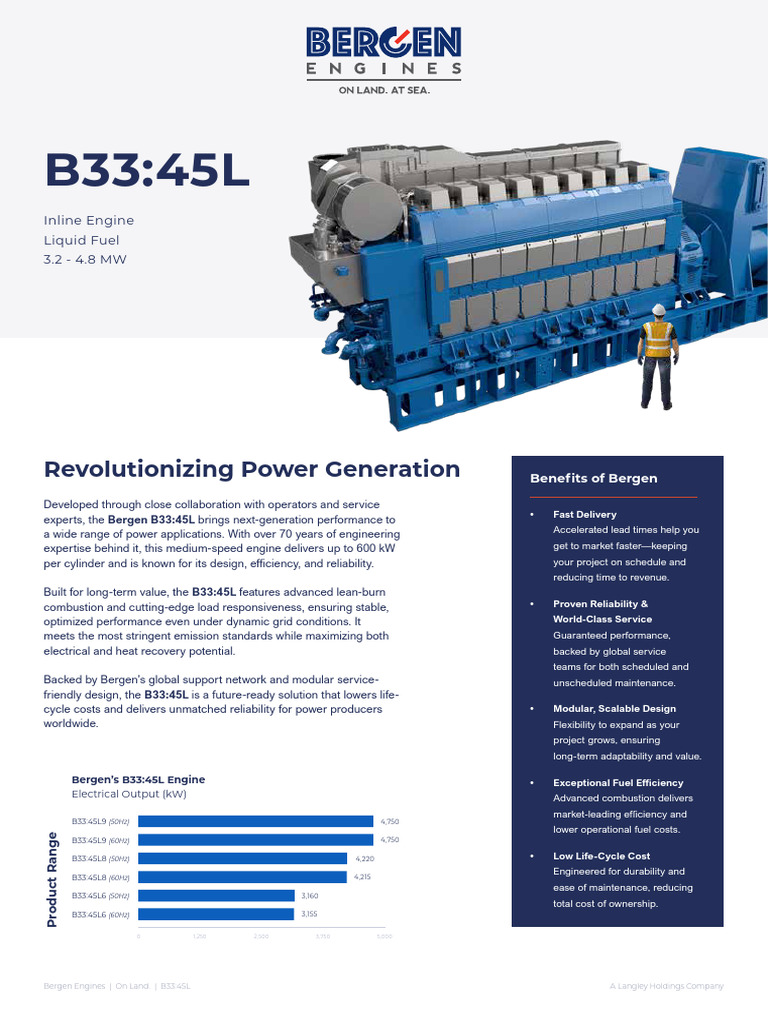 Bergen Engines B3345L Fact Sheet | PDF | Engines | Electric Generator