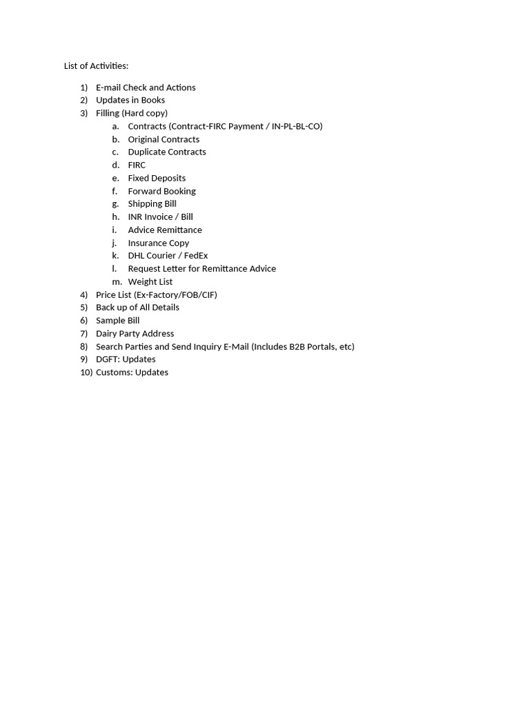 List of Activities | PDF