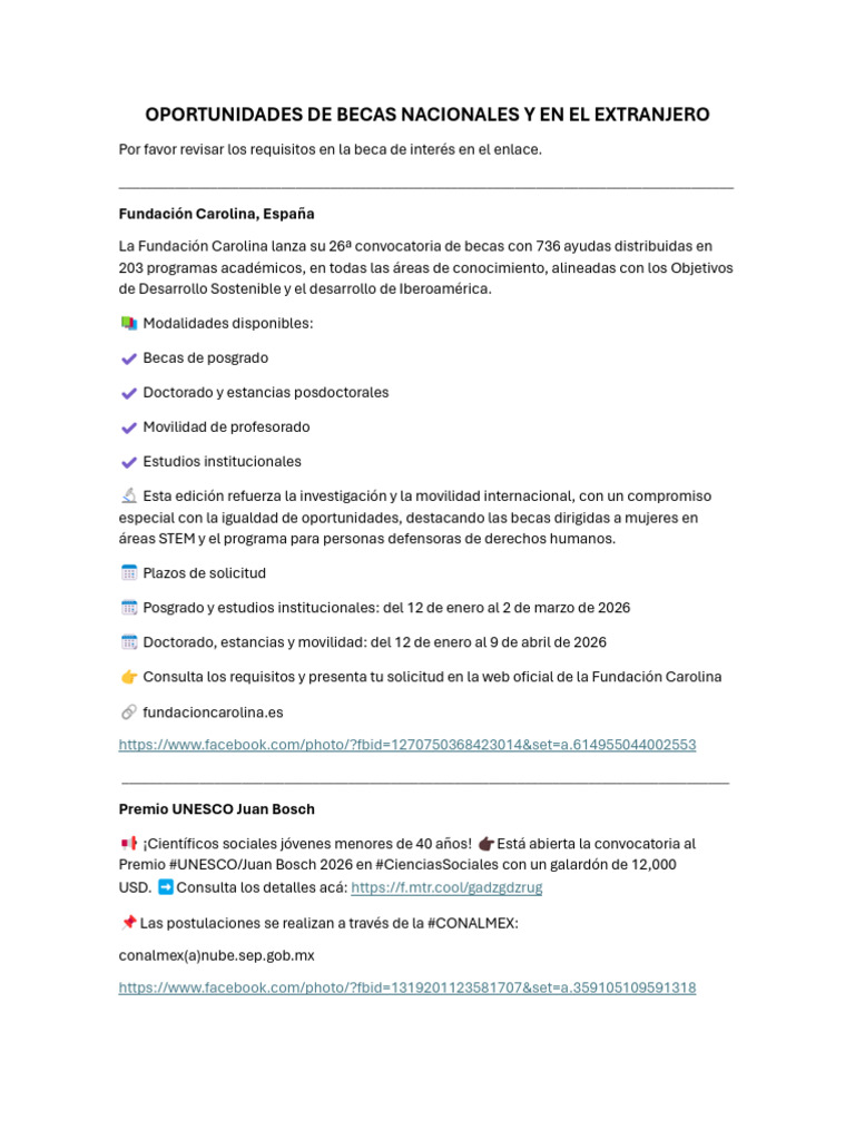 Oportunidades de Becas Nacionales y en El Extranjero | PDF | Academia