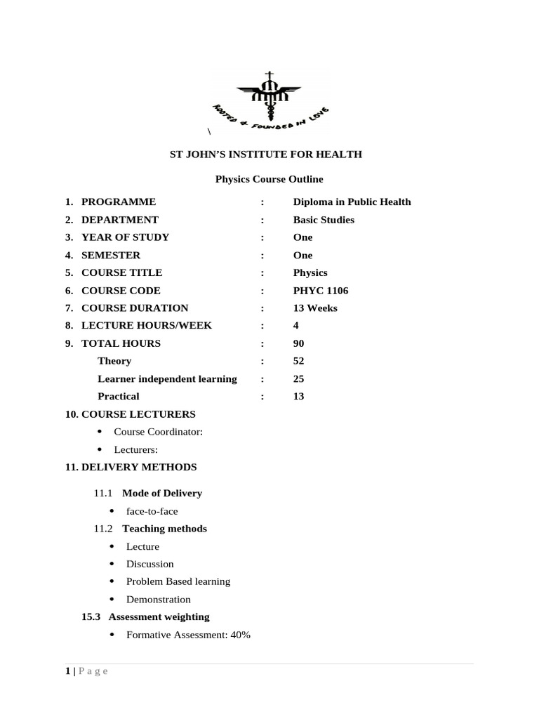 PHYSICS COURSE OUTLINE | PDF | Physics | Temperature