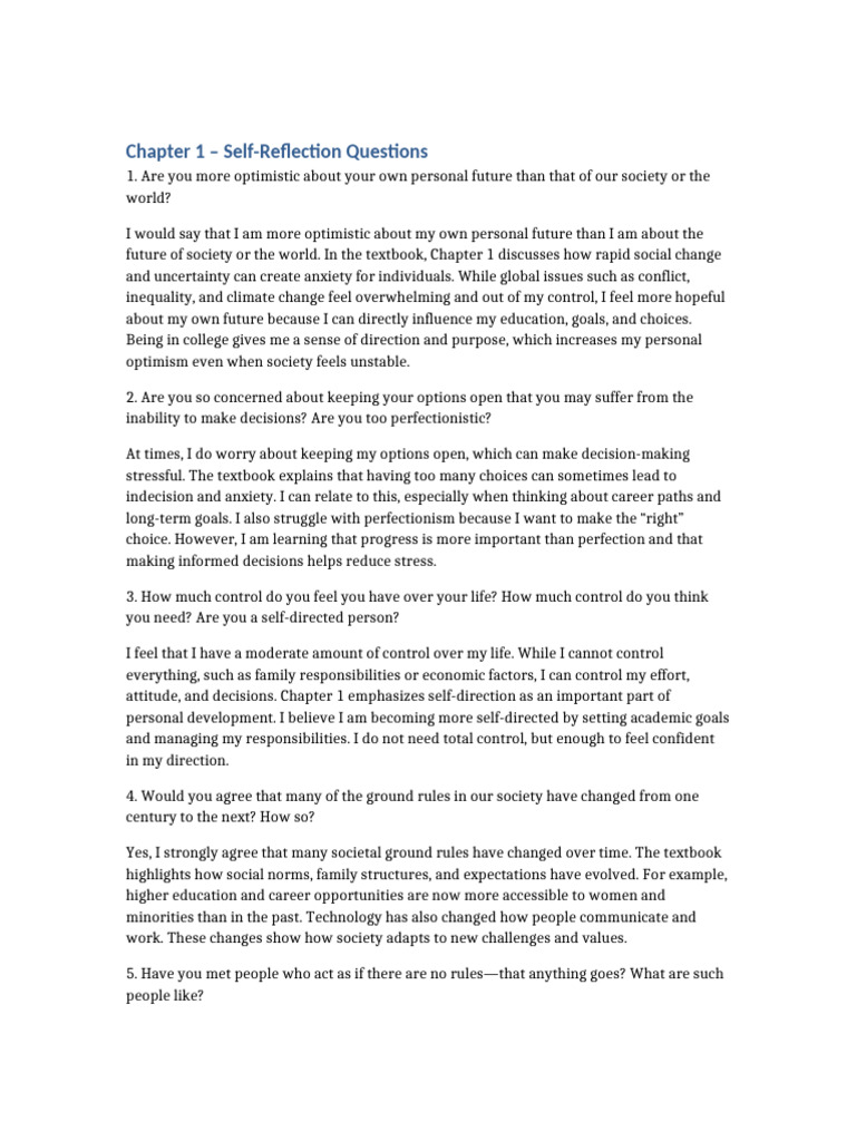 Chapter 1 Self Reflection | PDF | Perfectionism (Psychology ...