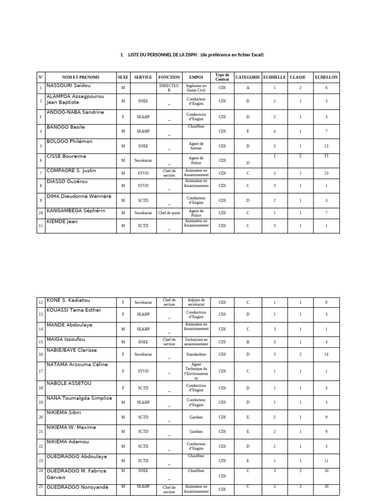 Liste Du Personnel de La DSPH | PDF
