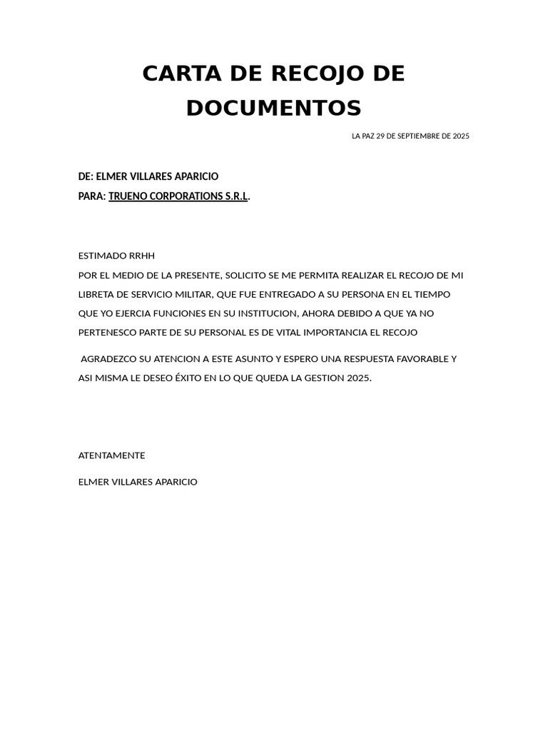 Carta de Recojo de | PDF