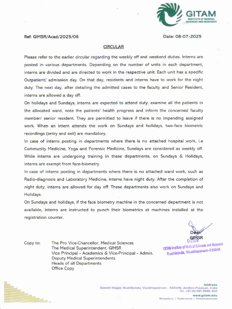 Interns Weekly Off and Weekend Duties | PDF
