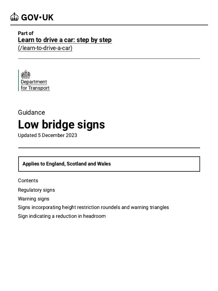 Low Bridge Signs - GOV - Uk | PDF | Bridge | Road