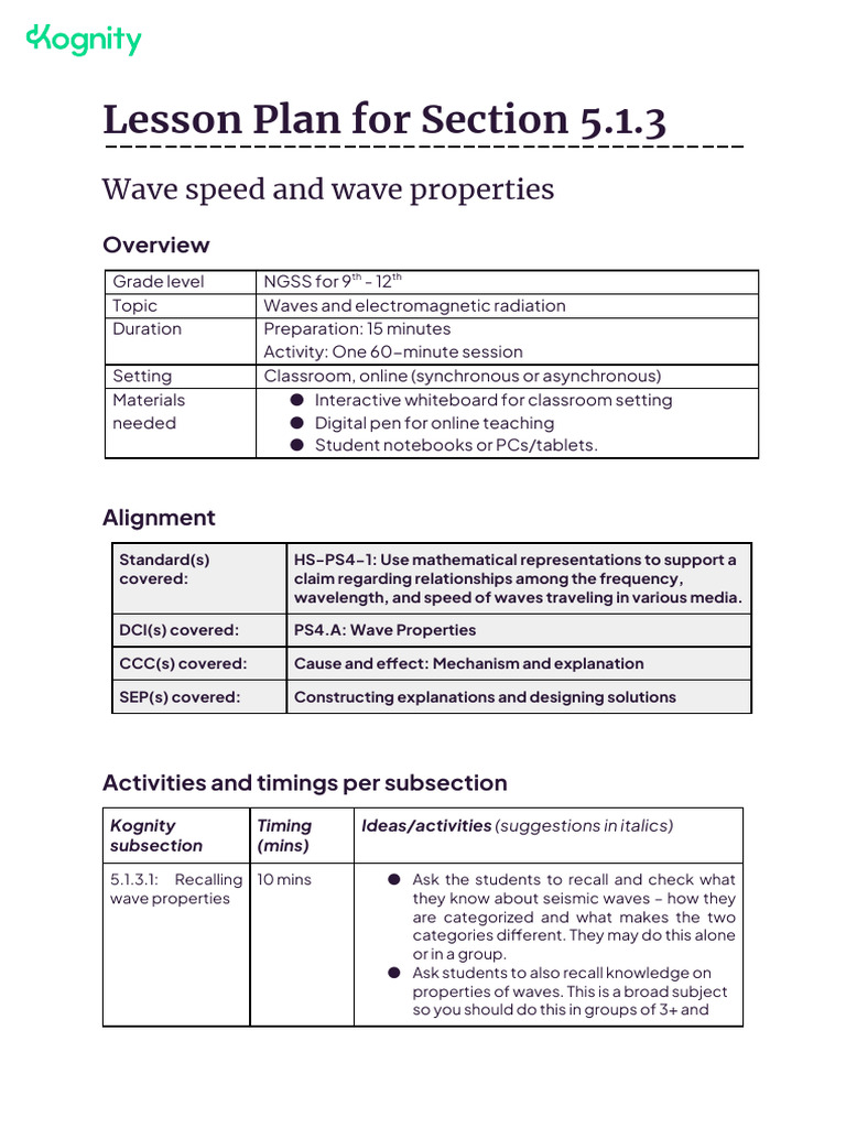 Wave Speed and Wave Properties - Lesson Plan | PDF | Waves | Sound