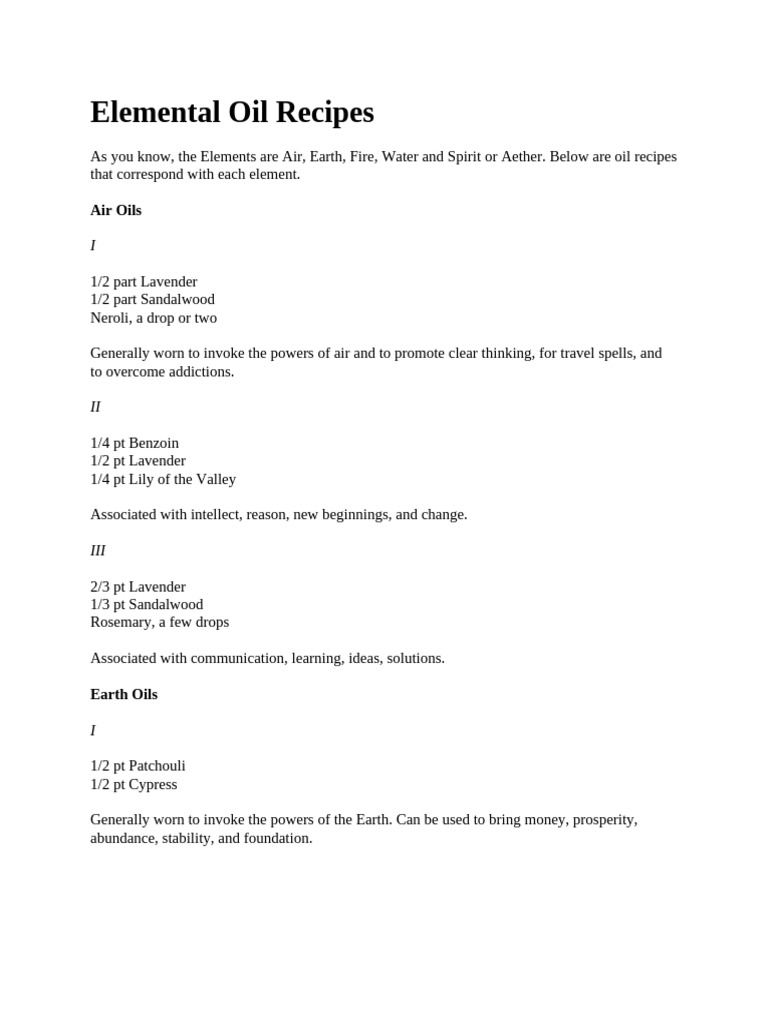 Elemental Oil Recipes | PDF