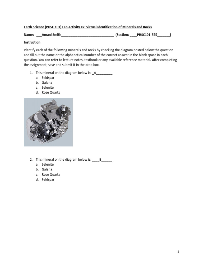 Virtual+Lab+Activity+#2+Identification+of+Minerals+and+Rocks+(1) (1) | PDF