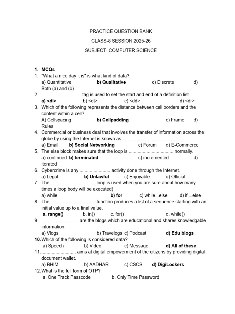 Annual Class 8 Practice Question Bank | PDF | Spamming | Cybercrime