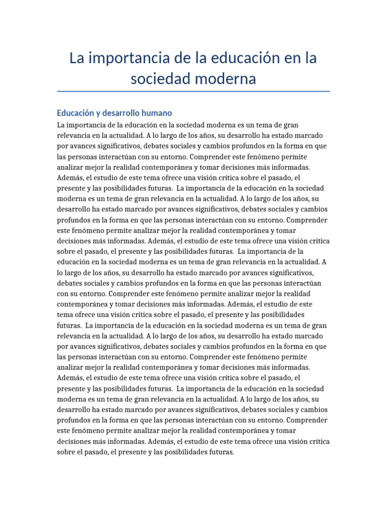 Documento 5 La Importancia de La Educación en La Sociedad Moderna | PDF ...