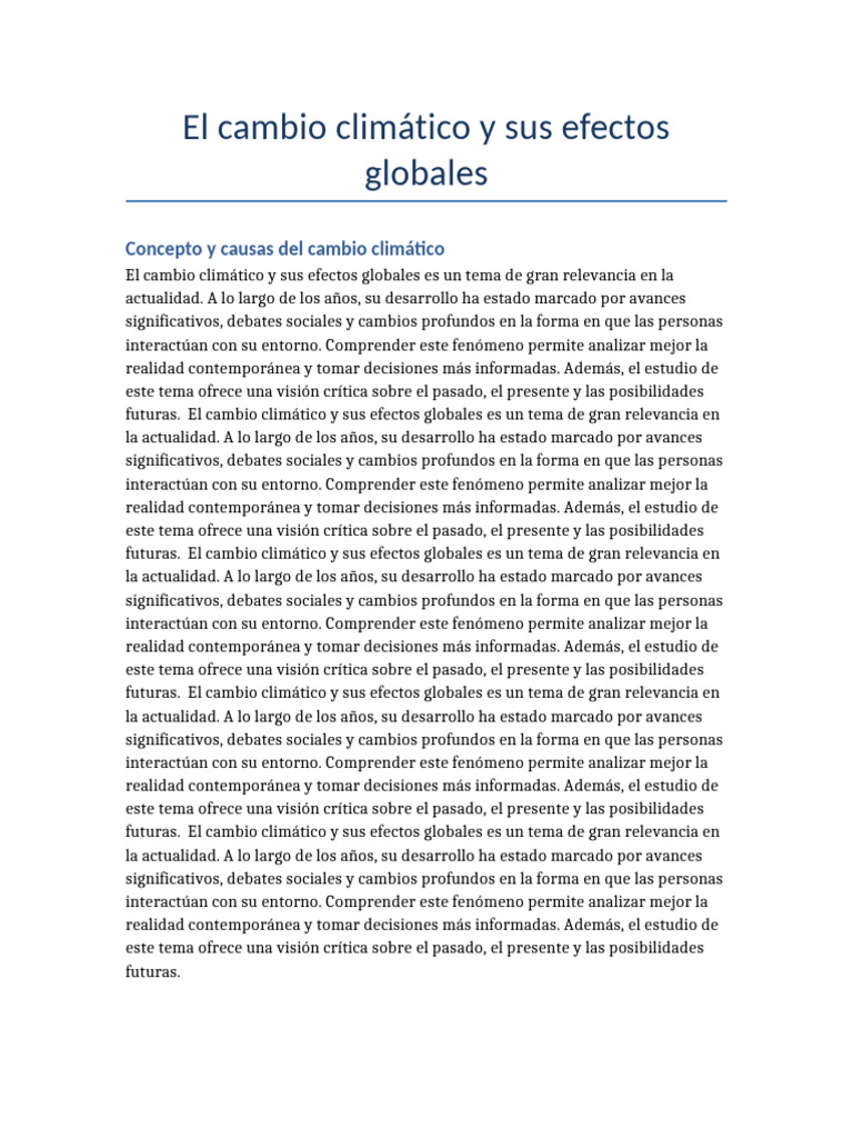 Documento 2 El Cambio Climático y Sus Efectos Globales | PDF | Cambio ...