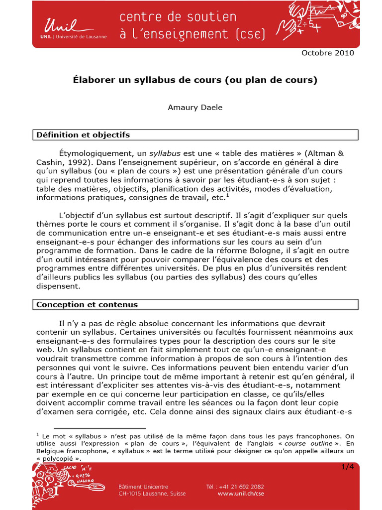 Syllabus Cours | PDF | Programme
