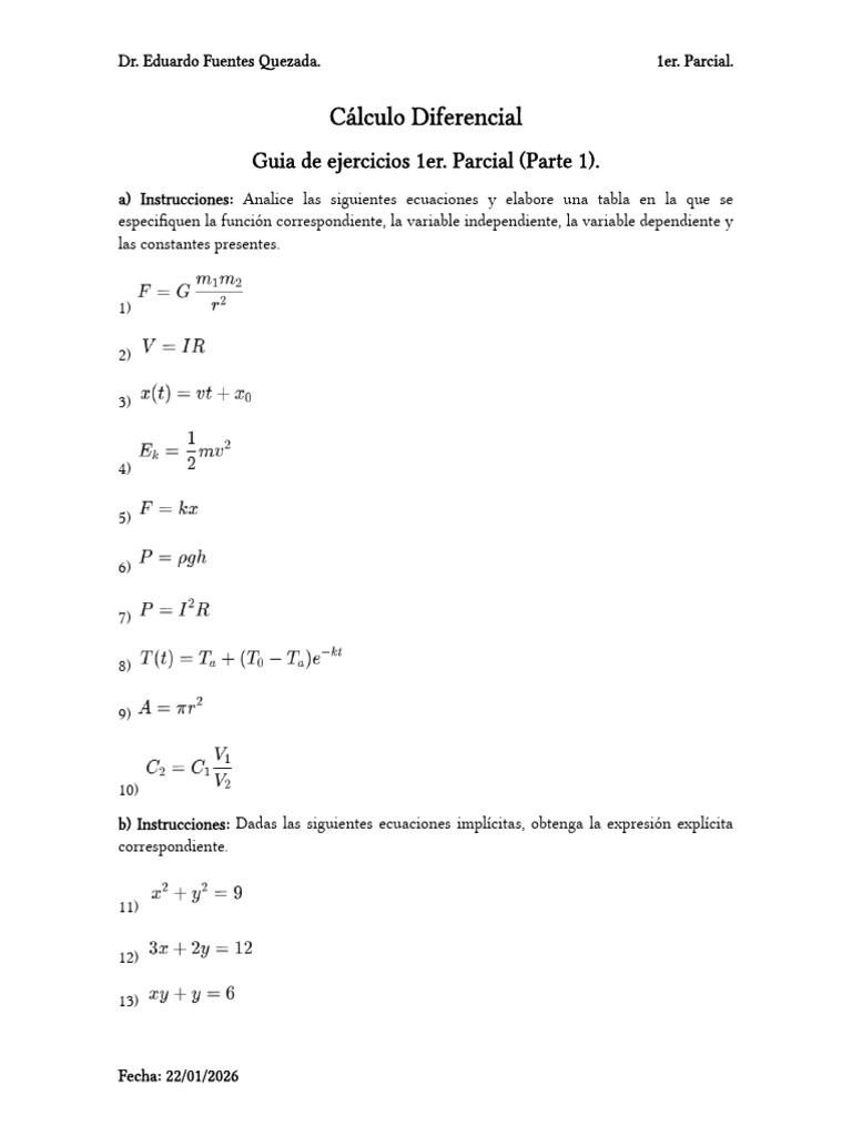 Guia de Ejercicios 1er. Parcial 1A | PDF