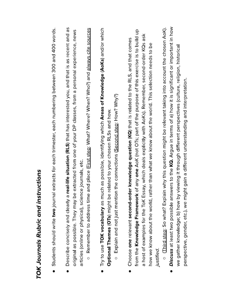 ToK Journals Rubric and Instructions | PDF