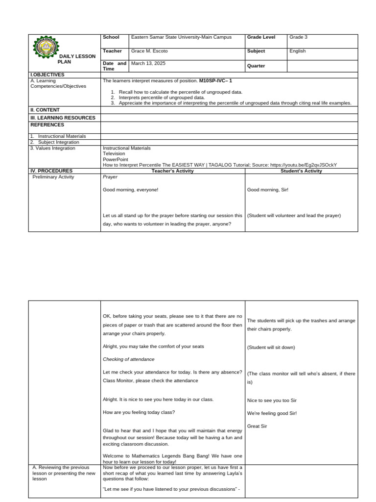 Final Demo Lesson Plan | PDF | Reading Comprehension | Human Communication