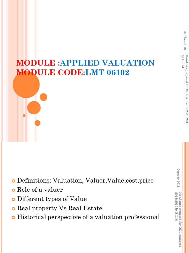 APPLIED VALUATION. Lecture One. Introduction of Valuation | PDF | Real ...